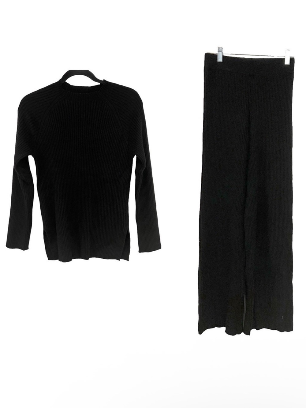 Nap Loungewear Black 100% Cashmere Rib Knit PulloverSweater & Bottoms Set NWT S
